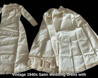 Vintage s Satin Wedding Dress with Lace Accents