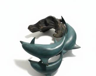 Bronze Sculpture of Three Dolphins on a Wave Base second image