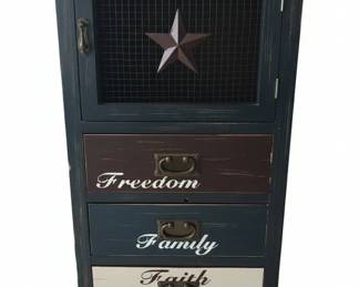 Rustic Farmhouse Style Cabinet with Freedom, Family, Faith Drawers