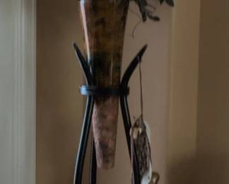 Art Glass Vase with Metal Stand