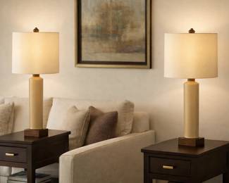 Symmetrical table lamps in a cozy living room