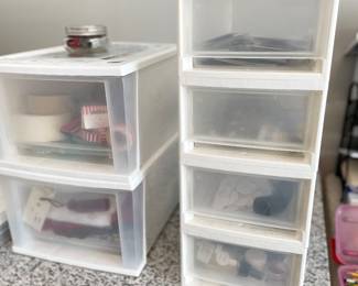 Bins of crafting tools and supplies 