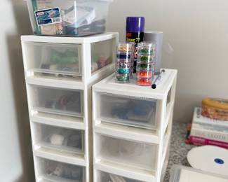 Bins of crafting tools and supplies 