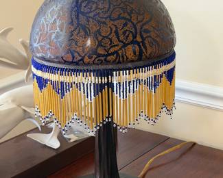 Beautiful Lamp with cobalt Blue and glass bead shade