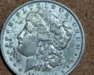 There is a nice collection of silver coins like these Morgan and peace silver dollars.