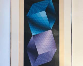 Victor Vasarely Signed Op Art Twisted Cubes Serigraph Signed