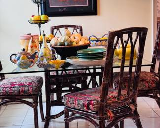 Bamboo Style Glass Kitchen Table  With Four Chairs