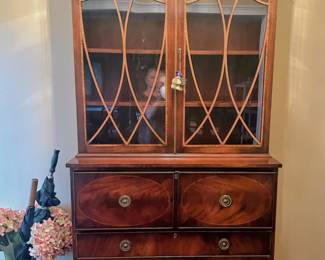 Gorgeous ornate Secretaire with Hutch/bookcase by Reprodux - George III style
