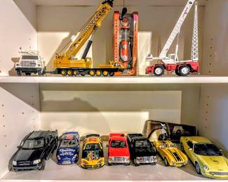 Collectible cars, trucks, and Gulf gas tank replica 