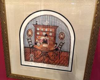 P Buckley Moss framed signed and numbered limited edition print of The Pie Makers. 794/1000