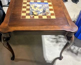 Vintage Queen Anne Style game table with drawer and checkers.