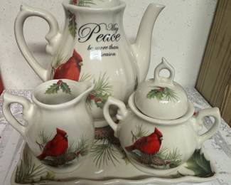 Cardinal tea set from Cracker Barrel