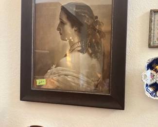 Framed antique sepia print of young girl