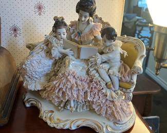 Beautiful, antique triple Dresden triple "lace" figurine