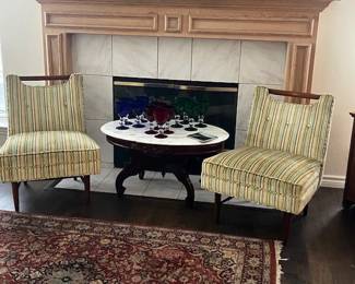 Harvey Probber chairs, marble top oval coffee table