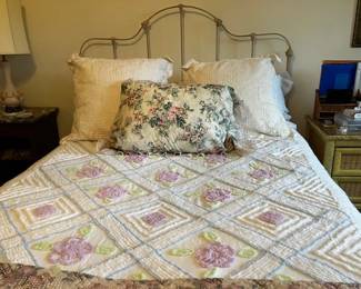 Beautiful Queen size antique style iron bed.  Tommy Hilfinger chenille bedspread    