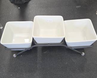 White Ceramic Tier Serving Dish with Black Metal Stand