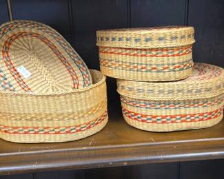 Set of Woven Baskets with Lids  Round, Oval