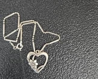 Sterling Silver Heart and Flower Pendant Necklace second image