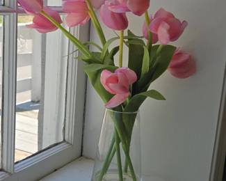 Pink Tulip Artificial Flower Arrangement in Glass Vase