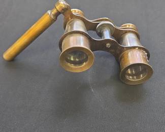 Antique Brass Opera Glasses with Wooden Handle