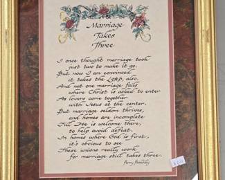 Marriage Takes Three Poem Framed Art