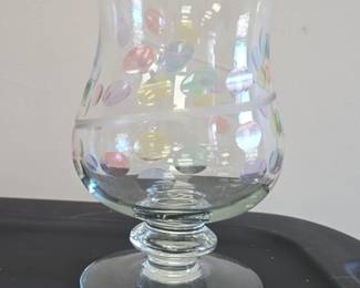 Iridescent Polka Dot Glass Hurricane Vase