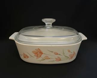 CorningWare Peach Floral Casserole Dish with Lid