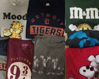 vintage t-shirts, Ghost Busters, Budweiser, PBR, Harry Potter, M&Ms, Detroit, Garfield