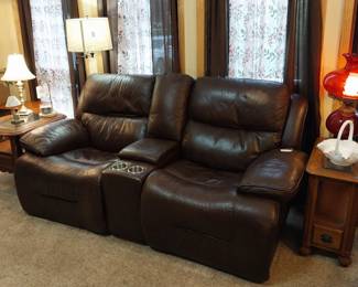 brown leather power reclining couch lamps