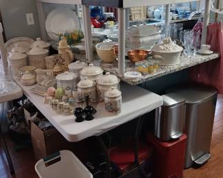 Pfaltzgraff, Noritake china, beer steins, Rachel Ray, Dansk, Pioneer Woman, cookie jars, tea sets, Liberty Blue, Laura Ashley, salt and pepper shakers