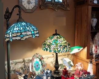 stained glass lamps, Tiffany style lamp, mirror, clock, lighthouse