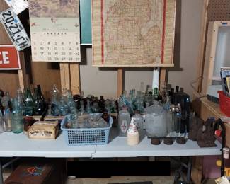 vintage Michigan map, calendars, bottles, rail road lantern