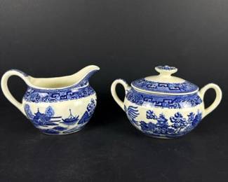 100 bluewillowpatternsugarbowlcreamers