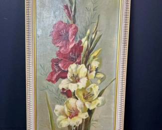 015 oilpaintingofgladiolusflowerssigned