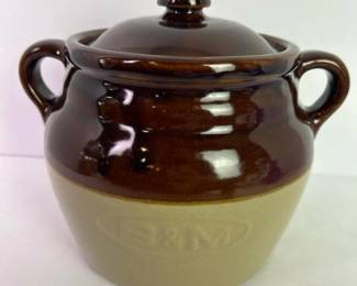 028 bmstonewarebeanpotbrownglazedwith