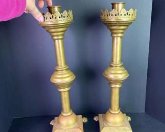 245 twotallantiquebrasscandlesticksswit