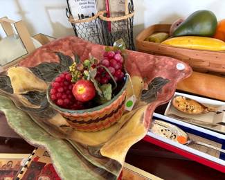Pretty fruit tray and basket in kitchen