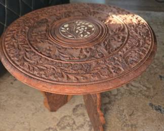 Carved Wood Asian Inlay Table 