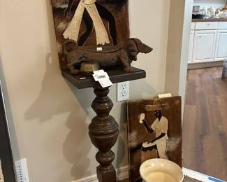 Heart Shaped Solid Metal Box, Pedestal Table, Artwork