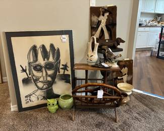 Signed B/W "Cone Head" Lithograph, Fox Wood Steering Wheel  