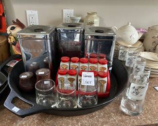 Metal Canisters, Vtg Griffiths Spice Rack 