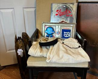 Vintage Hat, Pabst Blue Ribbon Ad, Stroh's Beer Ad Mirror 