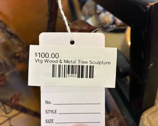 Vtg Wood & Metal Tree Sculpture 