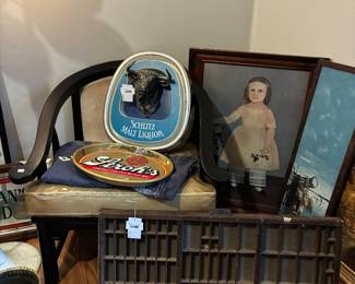 Accent Chair, Hamilton Typeset Drawer, Vnt Schultz Bull Sign  