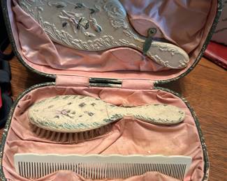 Antique brush set in case
