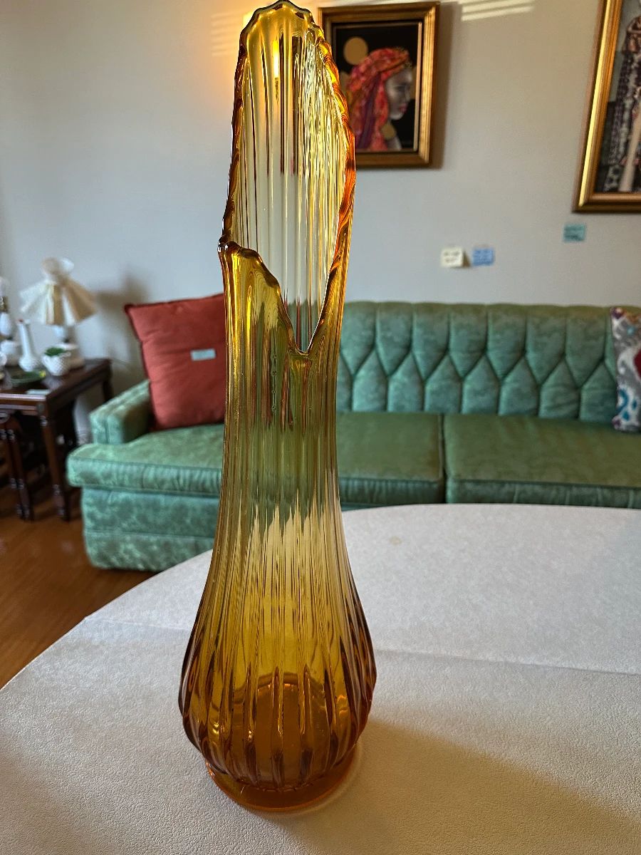 Vintage L.E. Smith Amber Swung Glass Vase