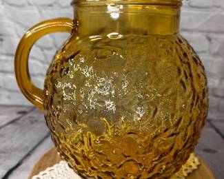 Vintage Amber Glass Pitcher & Tumblers Set | Mid-Century Textured Glass