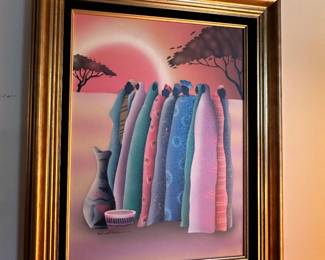 Signed Lithograph on Canvas – Framed African Sunset 