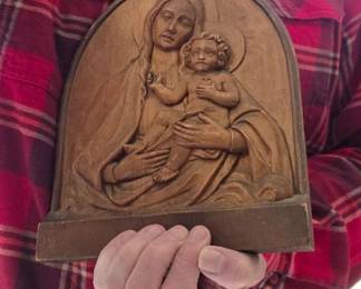 Carved antique Madonna & Christ Child plaque